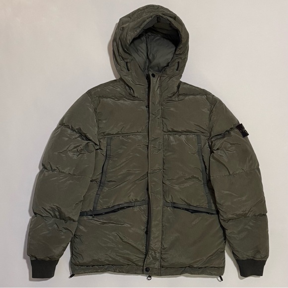 stone island green hooded buffer jacket